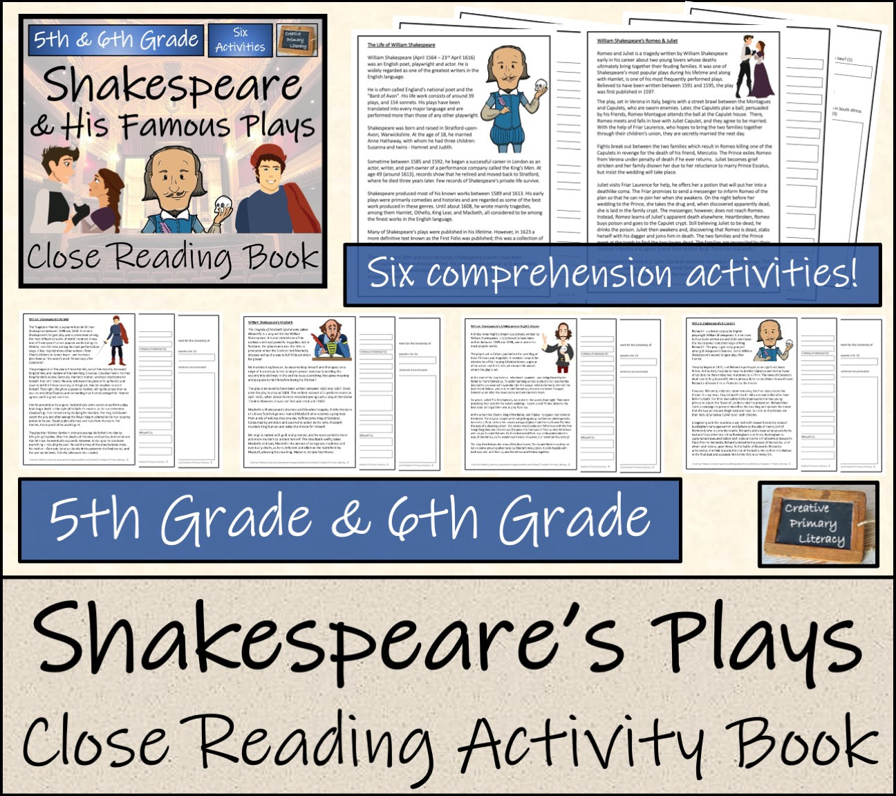Shakespeare & His Famous Plays Close Reading Book | 5th Grade & 6th Grade