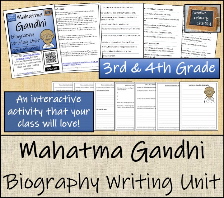 Mahatma Gandhi Biography Writing Unit | 3rd Grade & 4th Grade