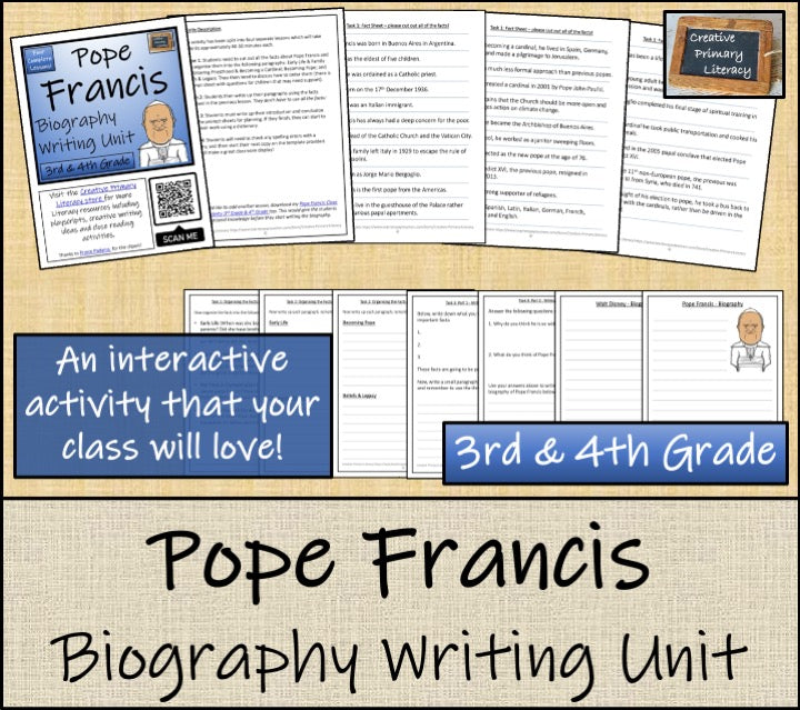 Pope Francis Biography Writing Unit | 3rd Grade & 4th Grade
