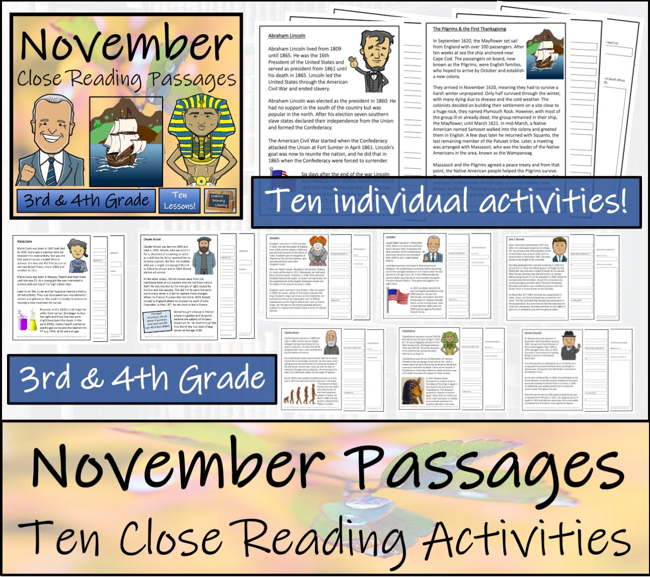 November Close Reading Comprehension Passages | 3rd Grade & 4th Grade