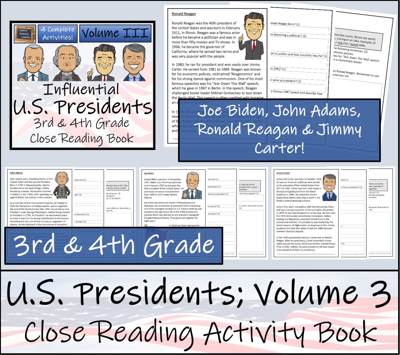 American Presidents Volume 3 Close Reading Comprehension Book | 3rd & 4th Grade