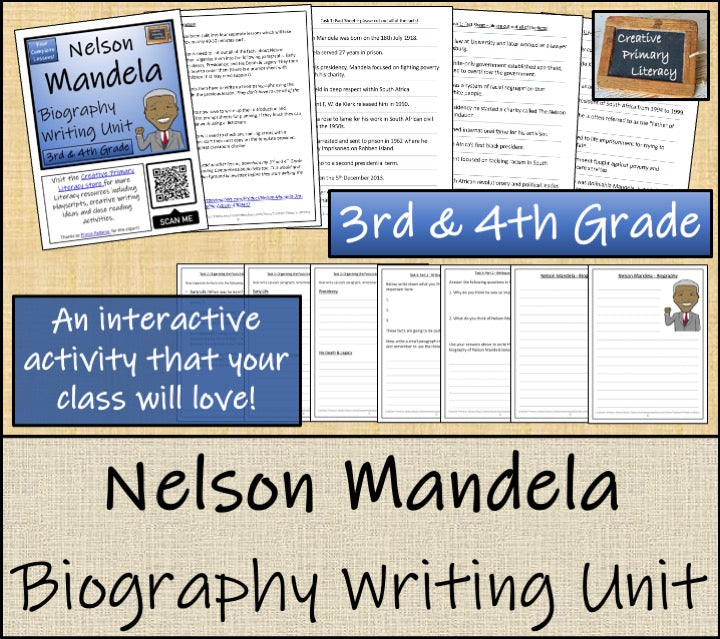 Nelson Mandela Biography Writing Unit | 3rd Grade & 4th Grade