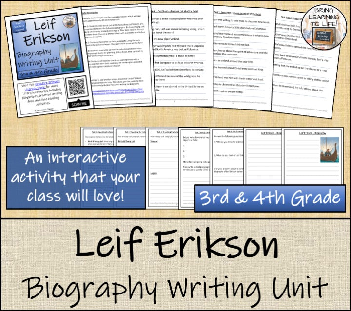 Leif Erikson Biography Writing Unit | 3rd Grade & 4th Grade