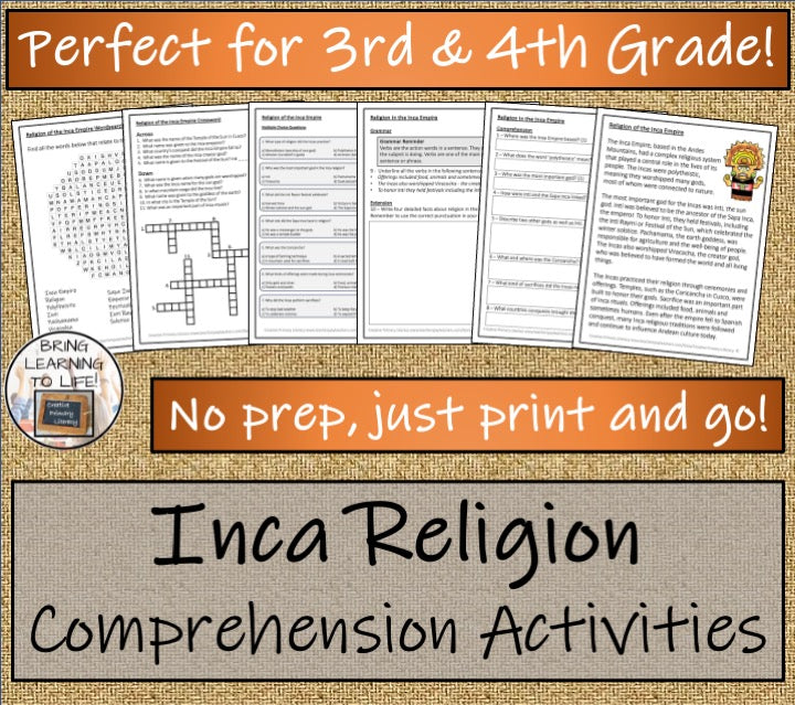 Religion of Inca Empire Reading Comprehension Activities | 3rd & 4th Grade