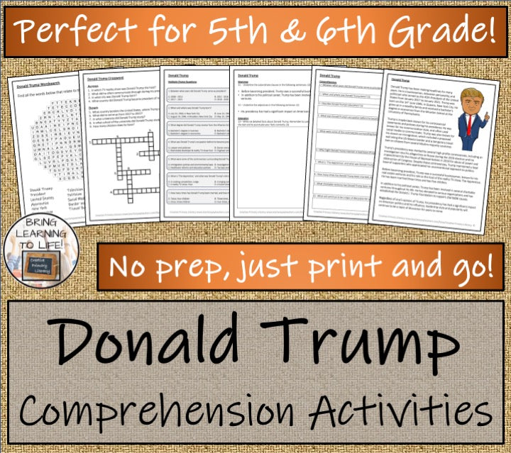Donald Trump Close Reading Comprehension Activities | 5th Grade & 6th Grade