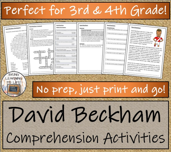 David Beckham Close Reading Comprehension Activities | 3rd Grade & 4th Grade