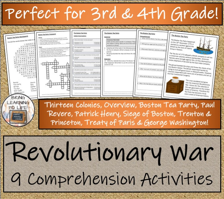 American Revolutionary War Close Reading Comprehension Bundle | 3rd & 4th Grade