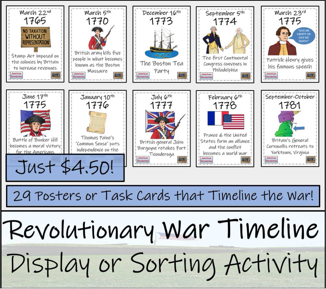 American Revolution | Timeline Close Reading & Writing Bundle | 3rd & 4th Grade