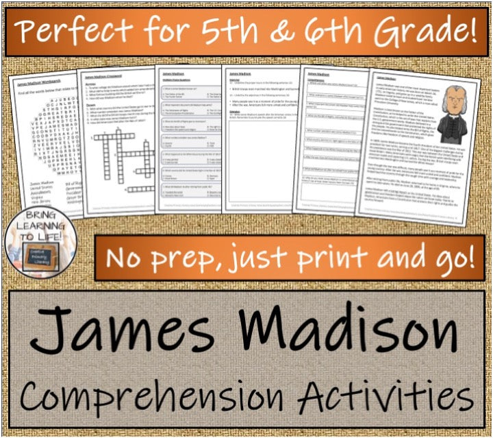 James Madison Close Reading & Biography Bundle | 5th Grade & 6th Grade