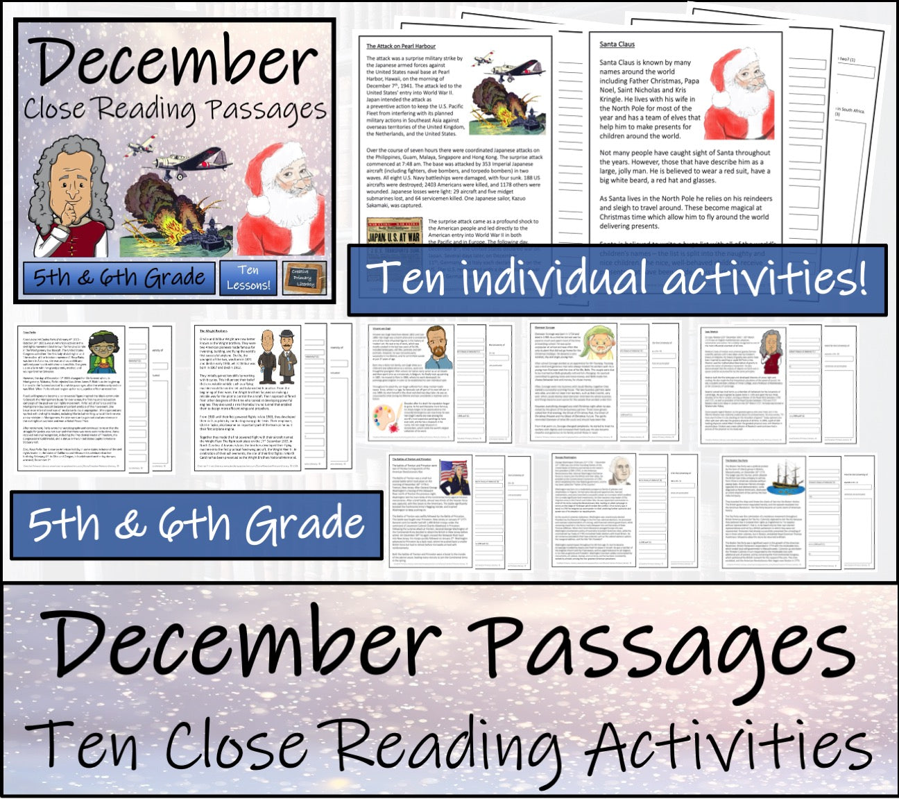 December Close Reading Comprehension Passages | 5th Grade & 6th Grade