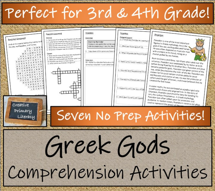 Greek Gods Close Reading Comprehension Book | 3rd Grade & 4th Grade