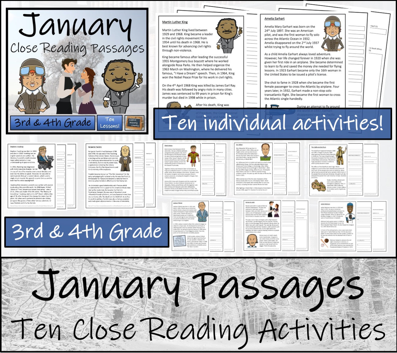 January Close Reading Comprehension Passages | 3rd Grade & 4th Grade