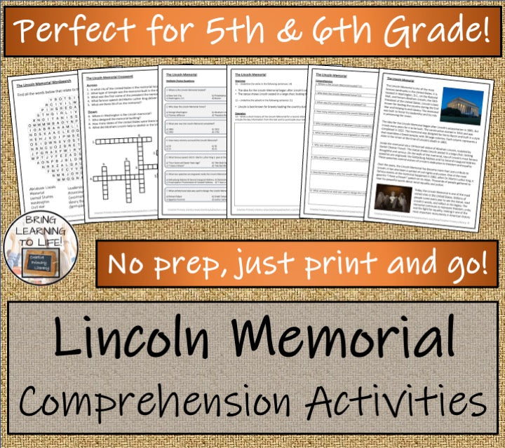 Lincoln Memorial Close Reading Comprehension Activities | 5th Grade & 6th Grade