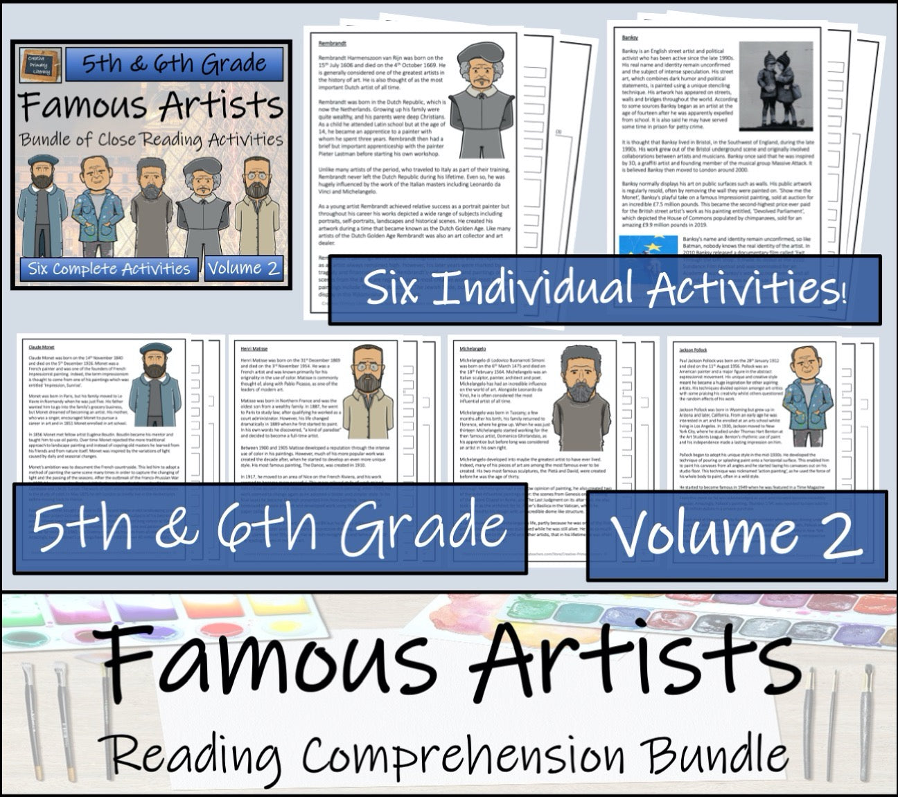 Famous Artists Volume 2 Close Reading & Biography Bundle | 5th & 6th Grade