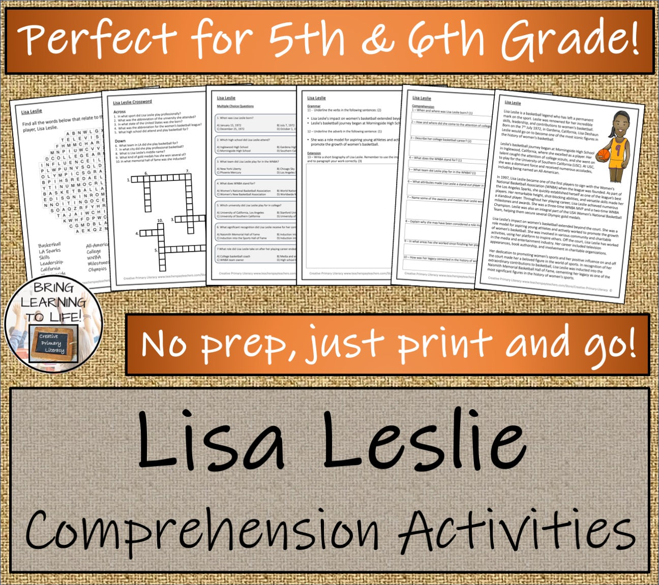 Lisa Leslie Close Reading Comprehension Activities | 5th Grade & 6th Grade