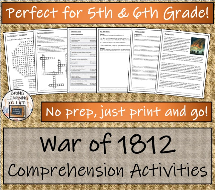 War of 1812 Close Reading Comprehension Activities | 5th Grade & 6th Grade