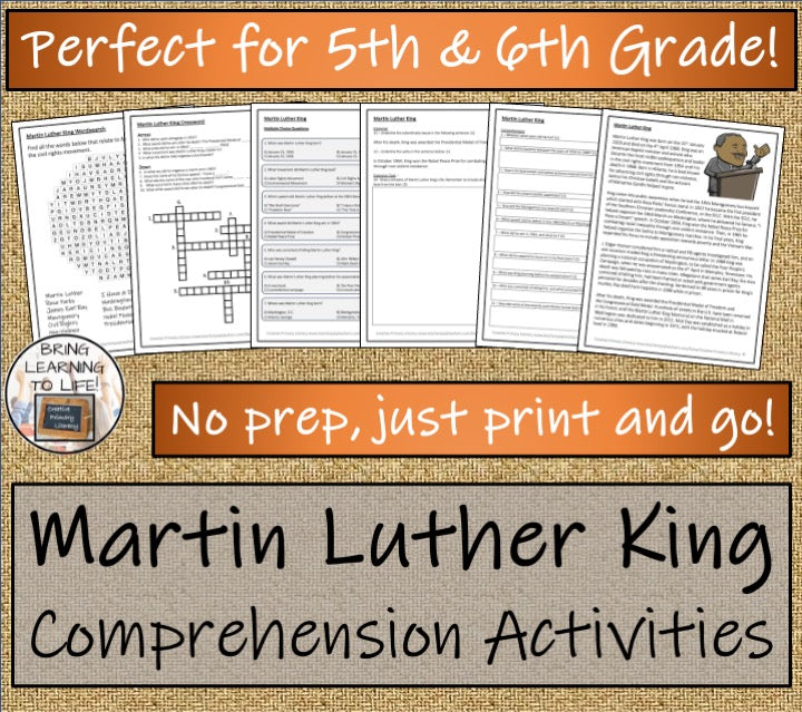 Martin Luther King Close Reading Comprehension Activities | 5th Grade & 6th Grade