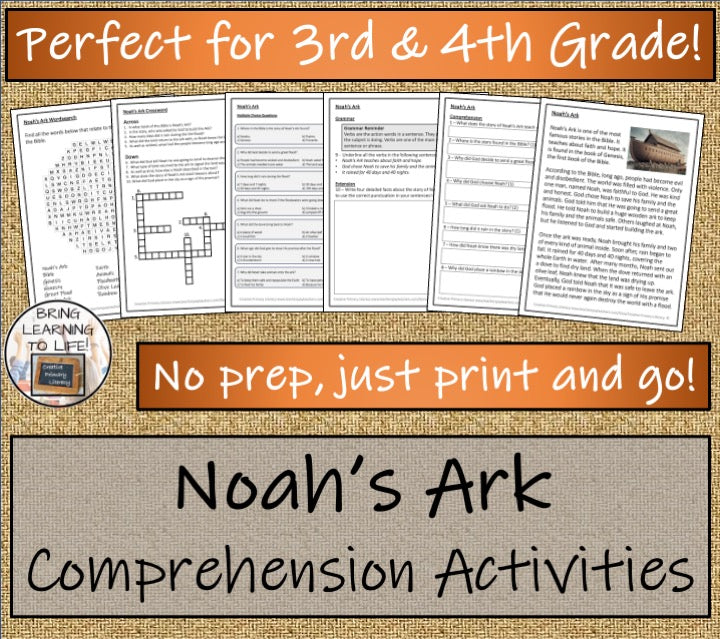 Noah's Ark Bible Story Close Reading Activities | 3rd Grade & 4th Grade