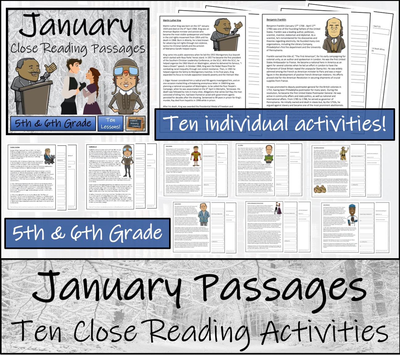 January Close Reading Comprehension Passages | 5th Grade & 6th Grade