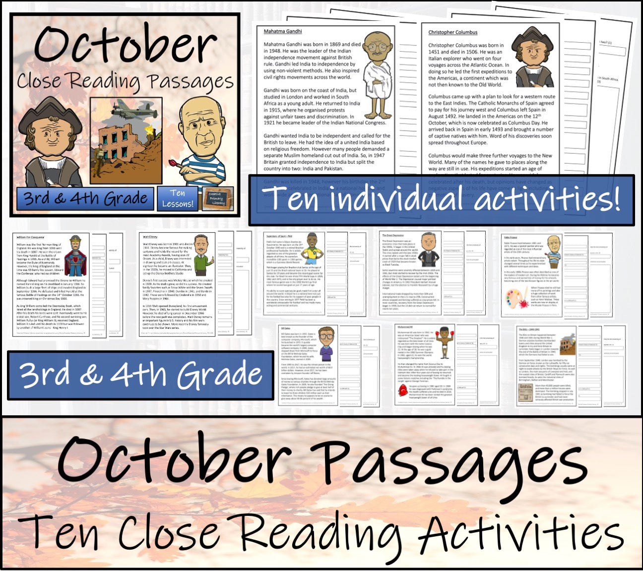 October Close Reading Comprehension Passages | 3rd Grade & 4th Grade
