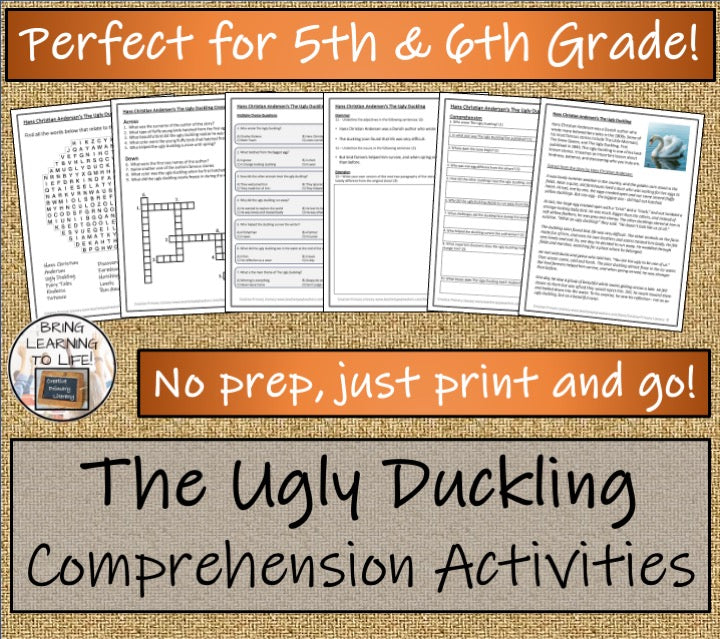The Ugly Duckling Reading Comprehension Hans Christian Andersen | 5th-6th Grade