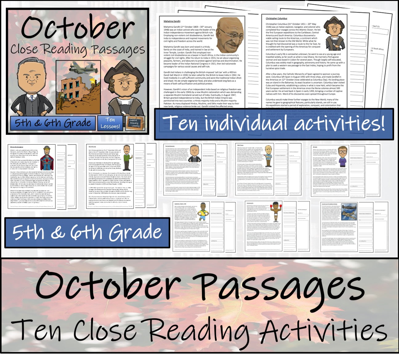 October Close Reading Comprehension Passages | 5th Grade & 6th Grade