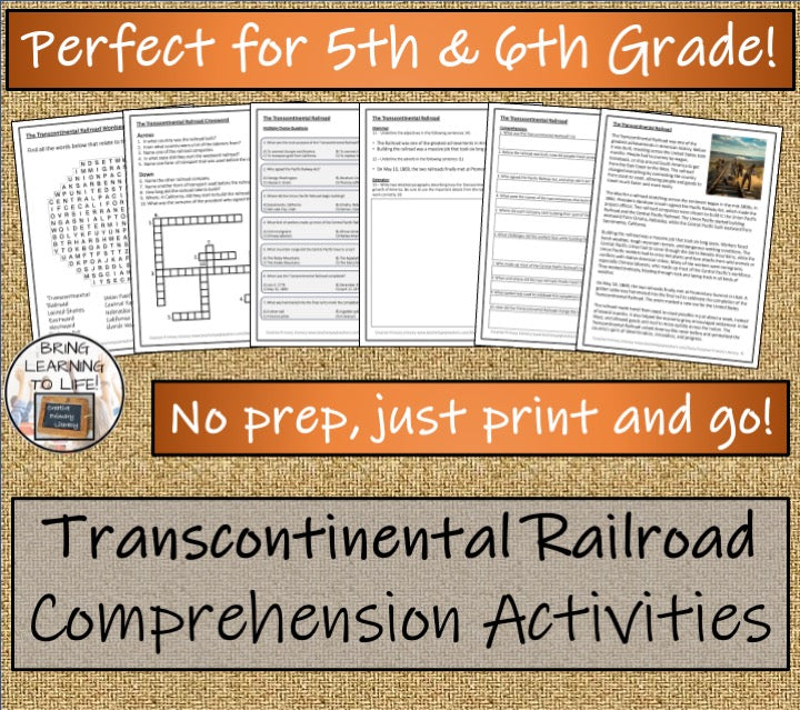 Transcontinental Railroad Close Reading Comprehension Activities 5th & 6th Grade