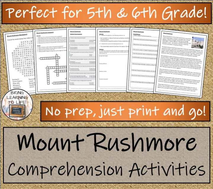 Mount Rushmore Close Reading Comprehension Activities | 5th Grade & 6th Grade