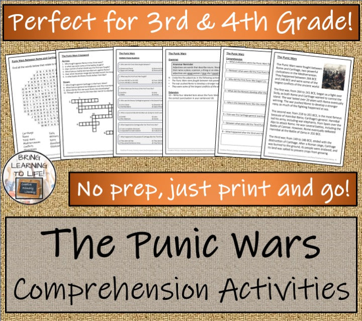 The Punic Wars Close Reading Comprehension Activities | 3rd Grade & 4th Grade