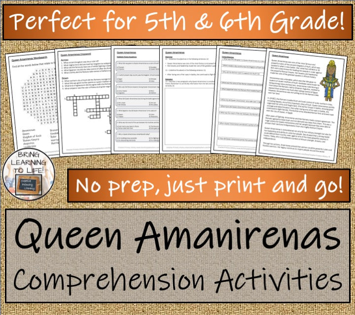 Queen Amanirenas Close Reading Comprehension Activities | 5th & 6th Grade