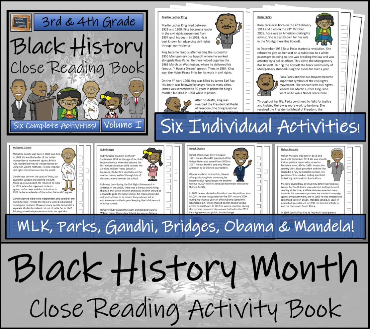 Black History Close Reading Comprehension Books 1 to 4 | 3rd Grade & 4th Grade