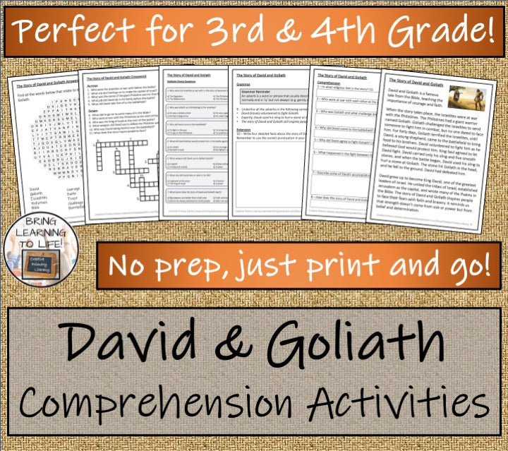 David and Goliath Story Close Reading Activities | 3rd Grade & 4th Grade