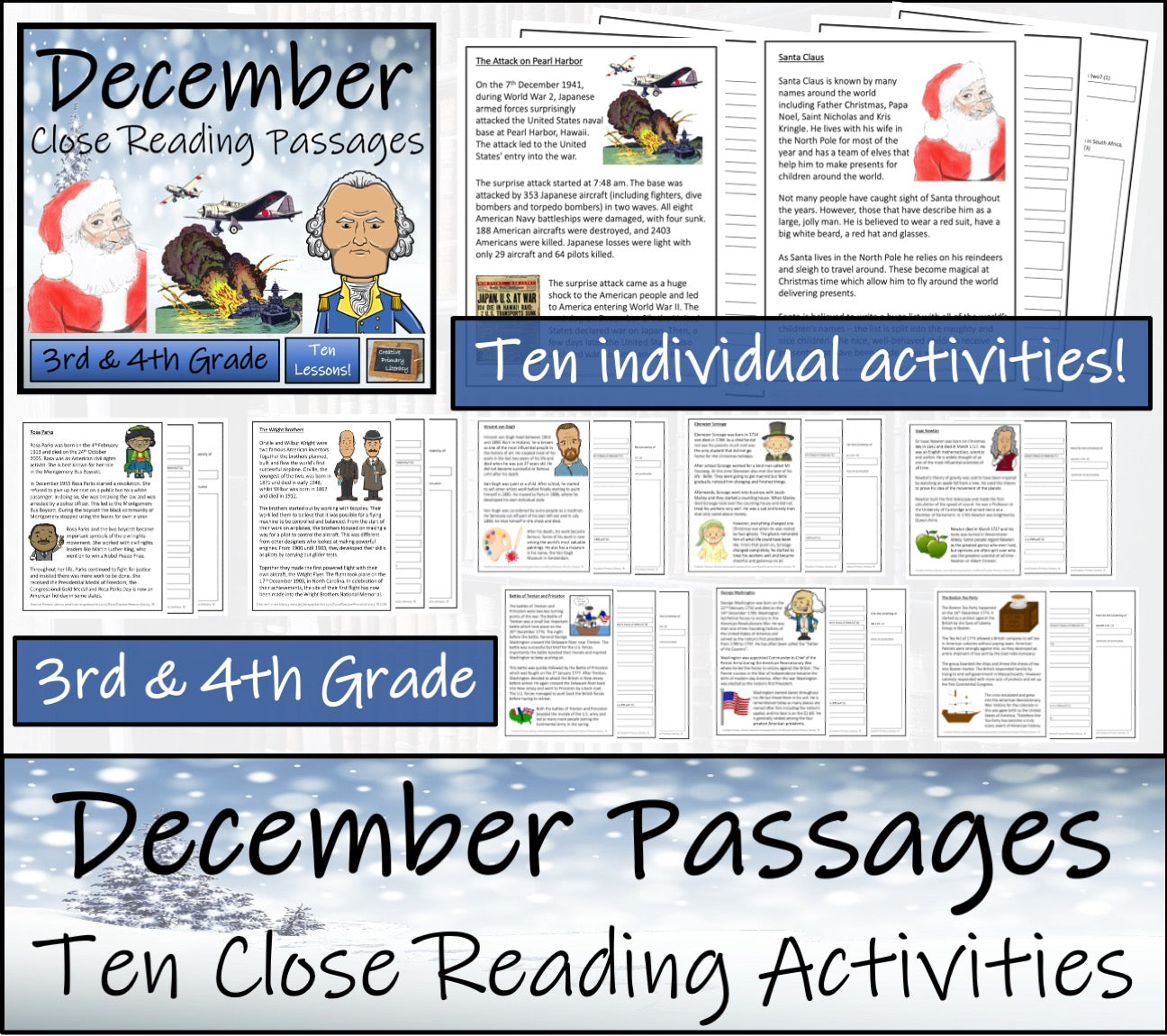 December Close Reading Comprehension Passages | 3rd Grade & 4th Grade