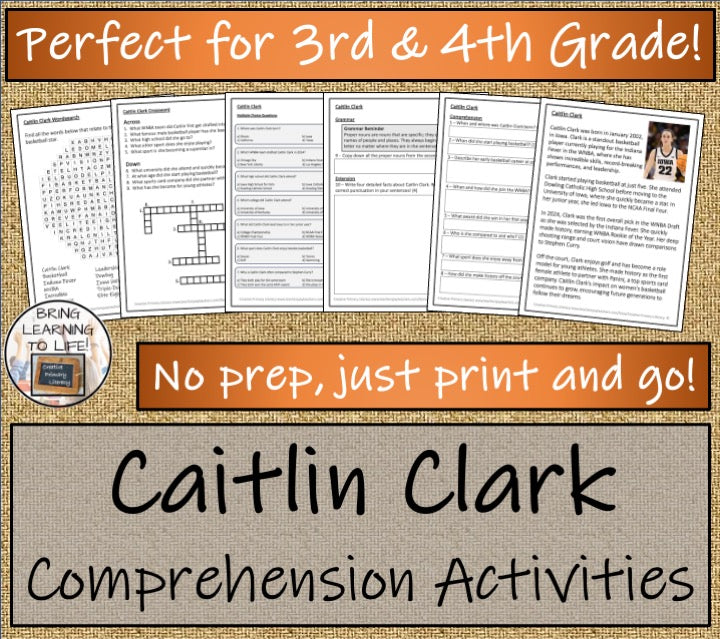 Caitlin Clark Close Reading Comprehension Activities | 3rd Grade & 4th Grade