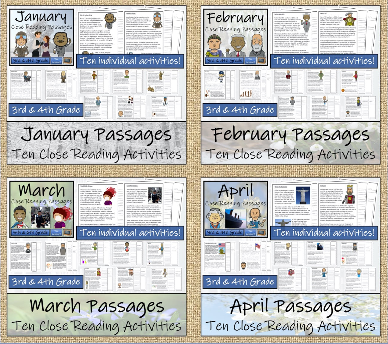 Full Year Close Reading Comprehension Book Bundle | 3rd Grade & 4th Grade