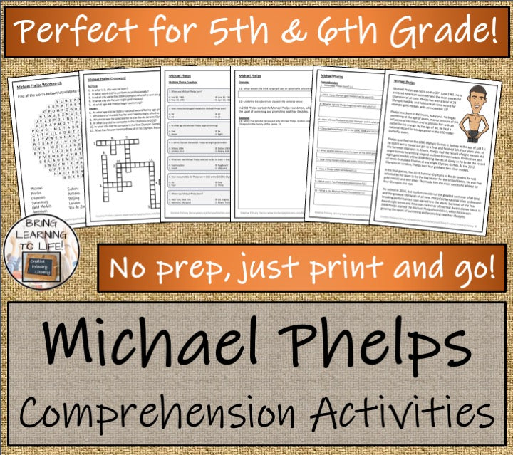 Michael Phelps Close Reading Comprehension Activity | 5th Grade & 6th Grade