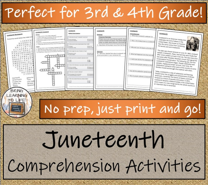 Juneteenth Close Reading Comprehension Activities | 3rd Grade & 4th Grade