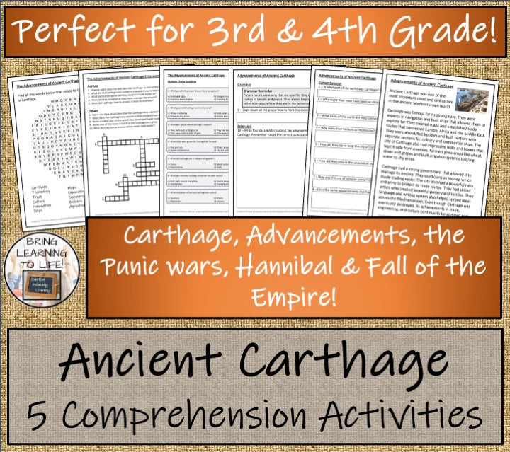Carthaginian Empire Close Reading Comprehension Bundle | 3rd Grade & 4th Grade