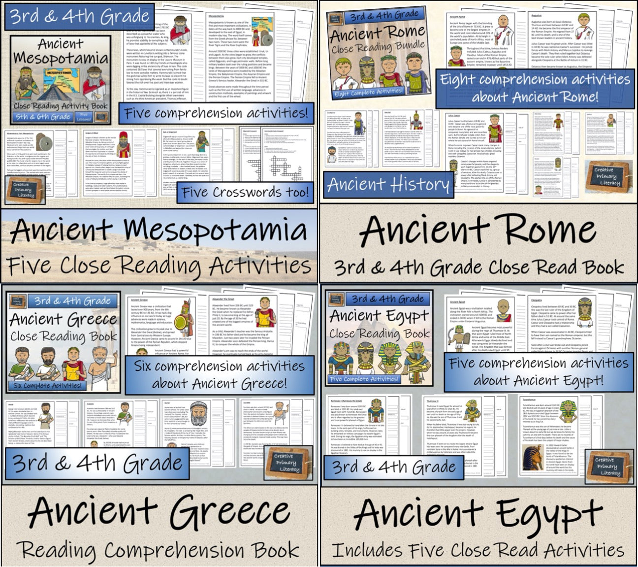 Ancient History Close Reading Book Mega Bundle | 3rd Grade & 4th Grade
