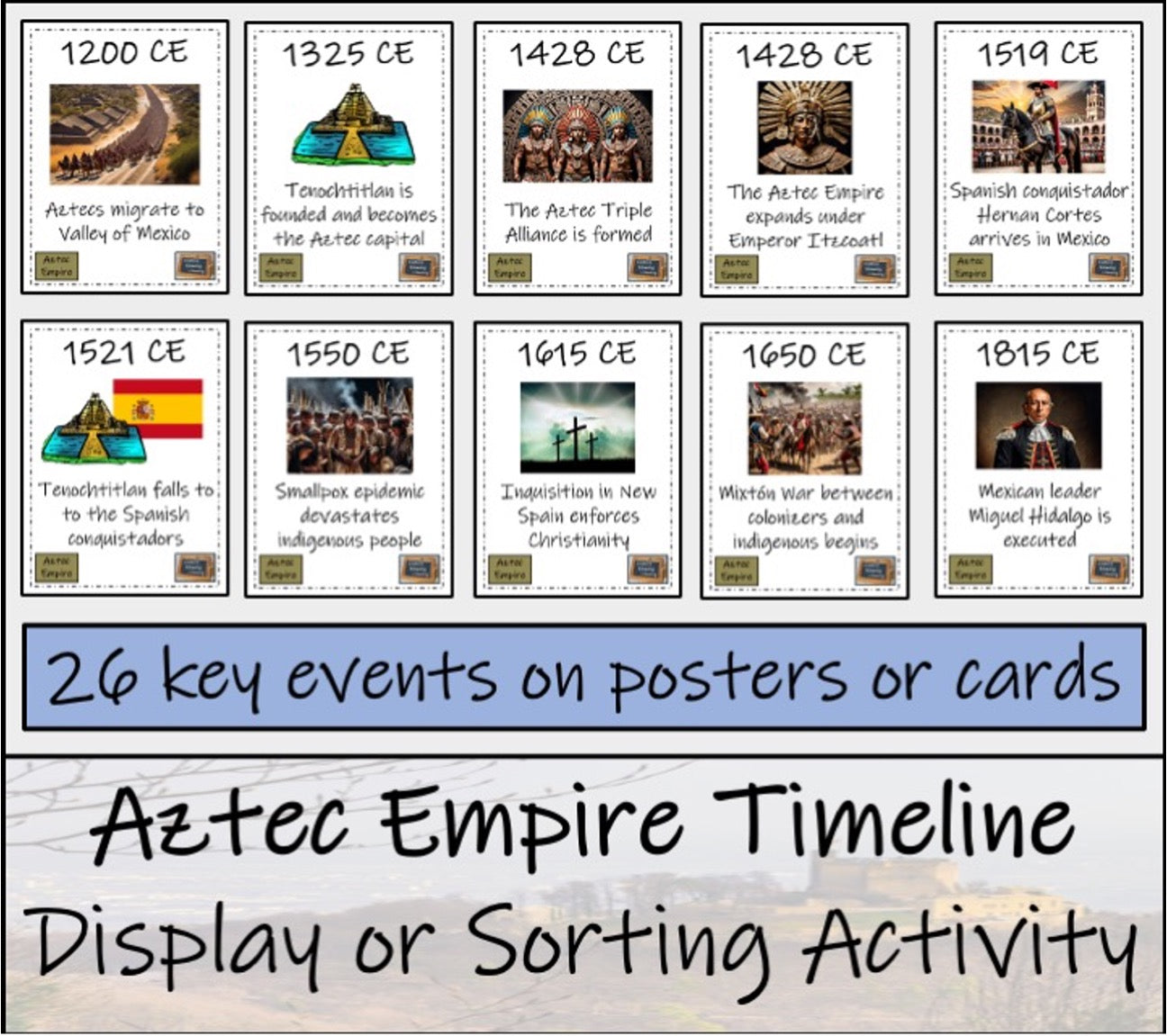 Aztec Empire Display Timeline Close Reading & Writing Bundle | 5th & 6th Grade