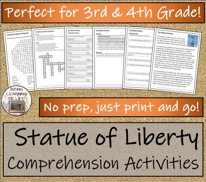 Statue of Liberty Close Reading Comprehension Activities | 3rd Grade & 4th Grade