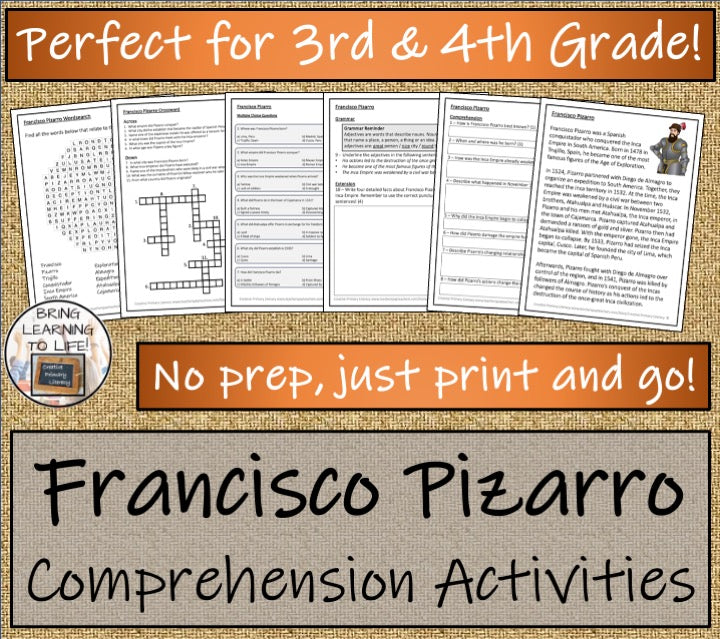 Francisco Pizarro Close Reading Comprehension Activities | 3rd Grade & 4th Grade