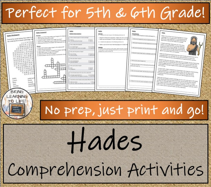 Hades Close Reading Comprehension Activity | 5th Grade & 6th Grade