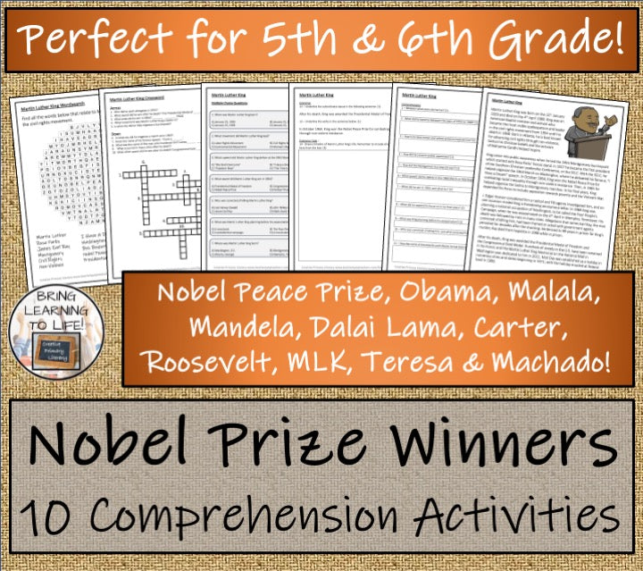 Nobel Peace Prize & Winners Close Reading Comprehension Bundle | 5th & 6th Grade