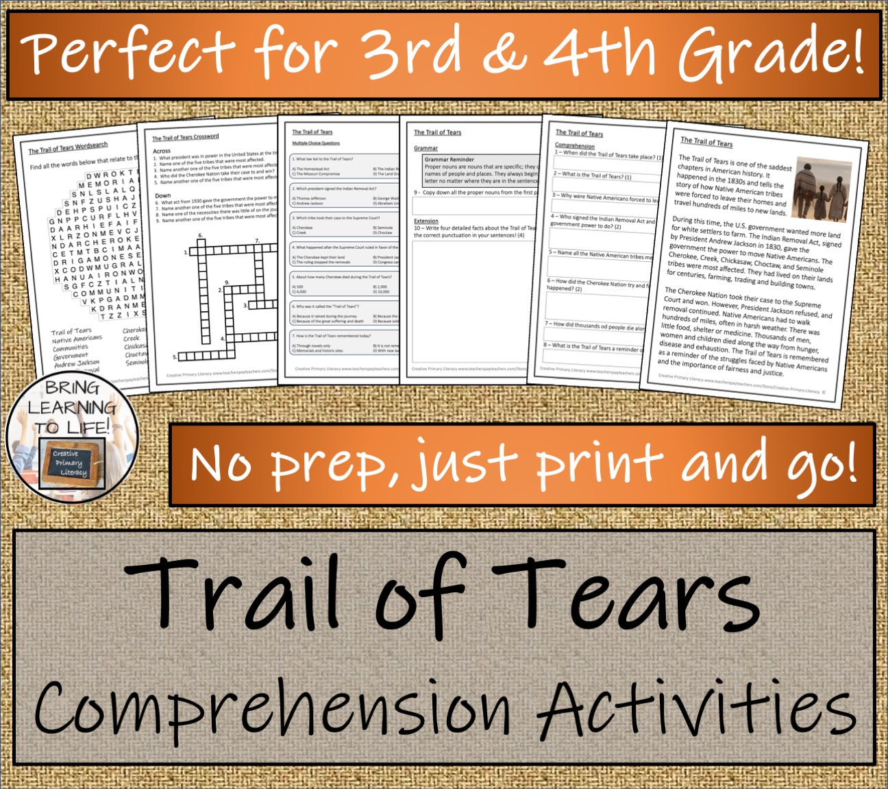 Trail of Tears Close Reading Passage & Comprehension Activities | 3rd–4th Grade