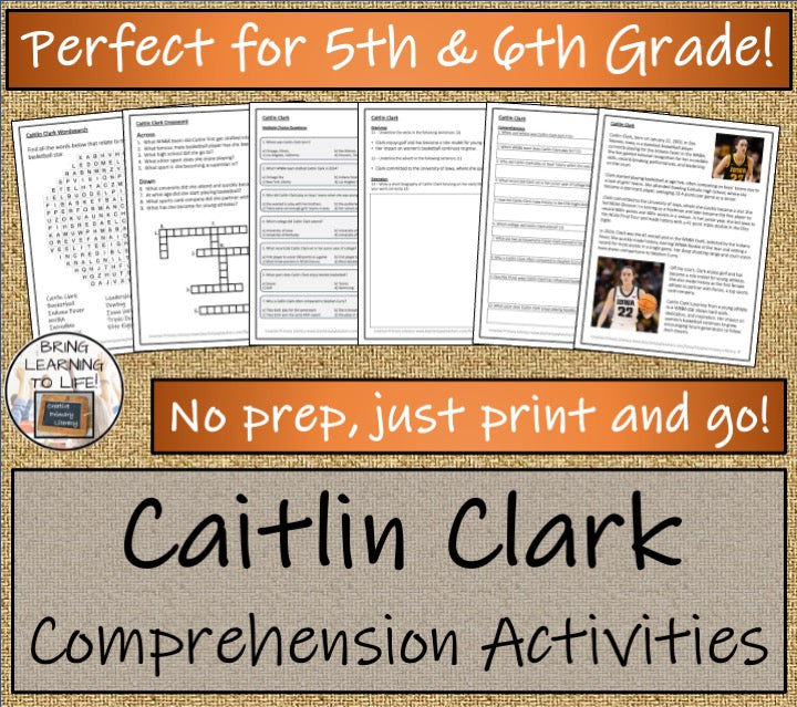Caitlin Clark Close Reading Comprehension Activities | 5th Grade & 6th Grade