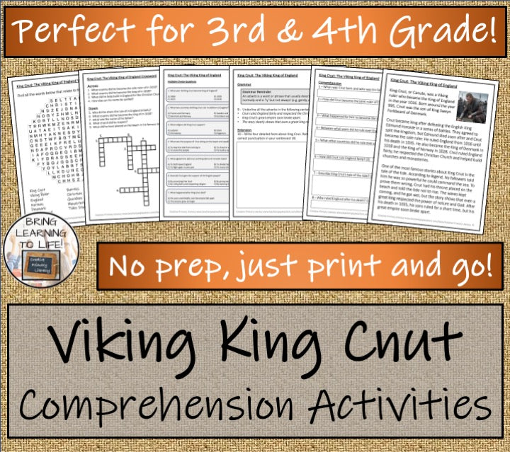 Viking King Cnut Close Reading Comprehension Activities | 3rd Grade & 4th Grade
