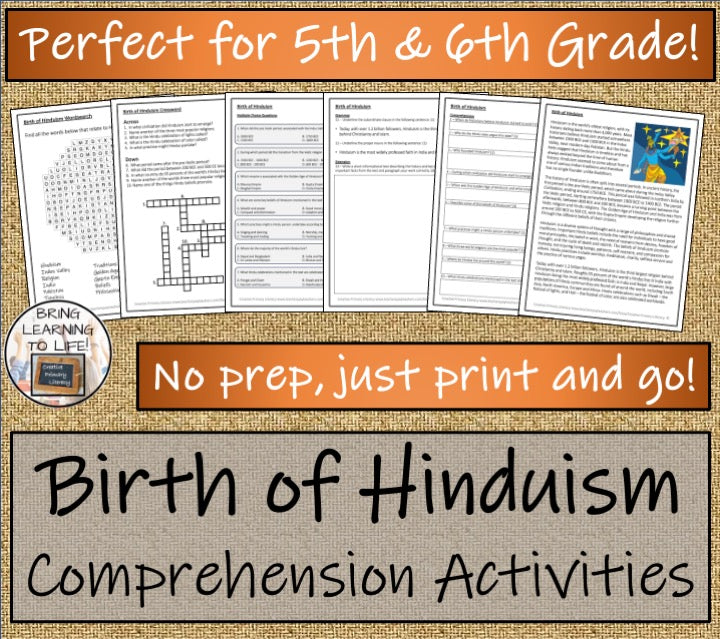 The Birth of Hinduism Close Reading Activities | 5th Grade & 6th Grade