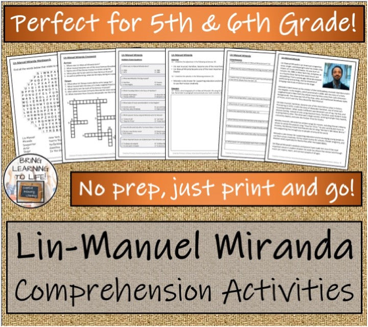 Lin-Manuel Miranda Close Reading & Biography Bundle | 5th Grade & 6th Grade