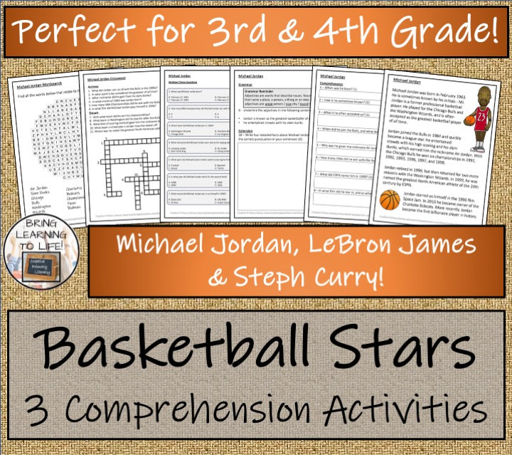 Basketball Players Close Reading Comprehension Activity Bundle | 3rd & 4th Grade